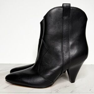 Marc Fisher Carissa Black Leather Almond Toe Heeled Bootie 6 1/2 M